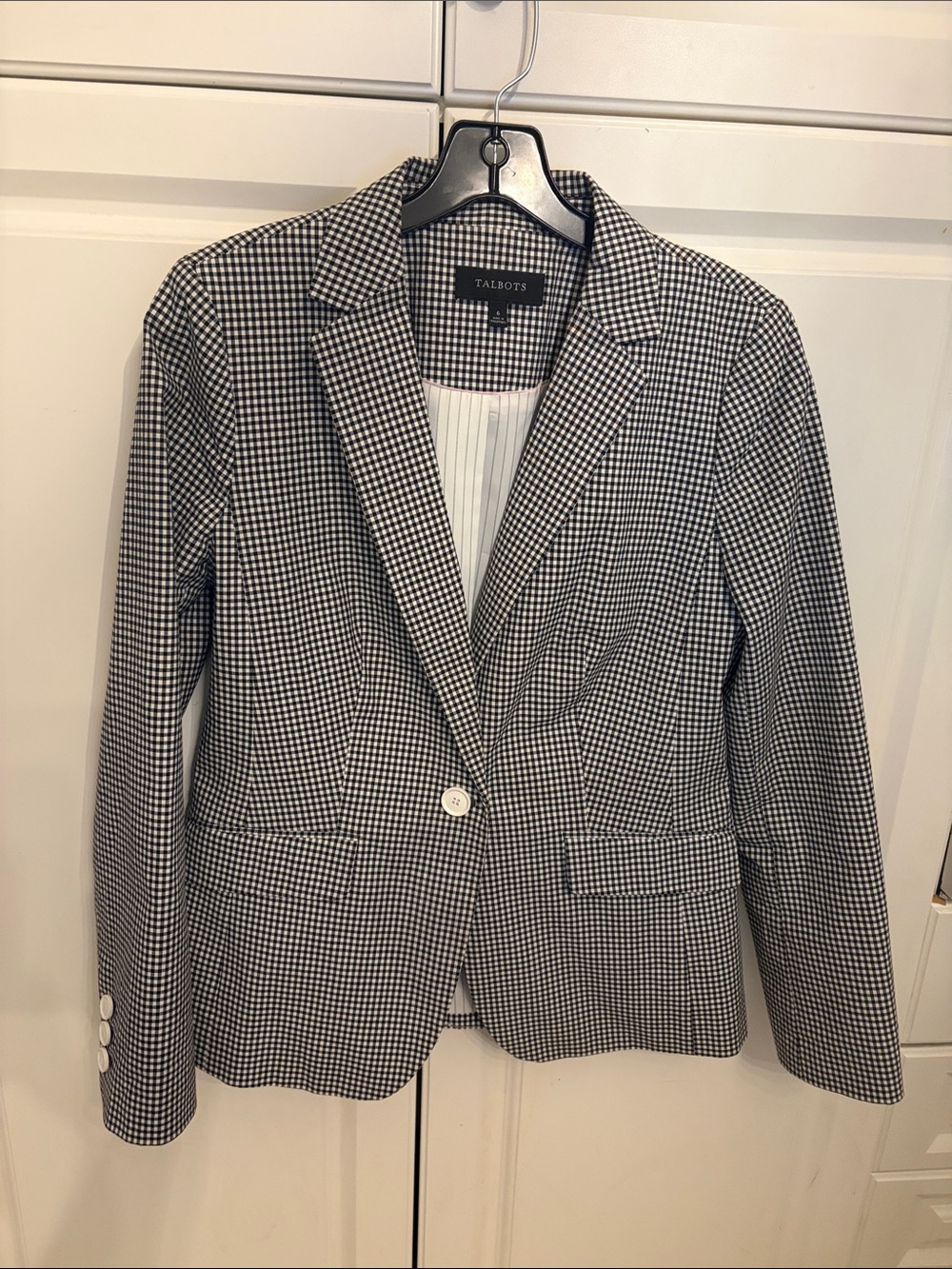 Talbots Black and White Gingham Blazer - Single-Button